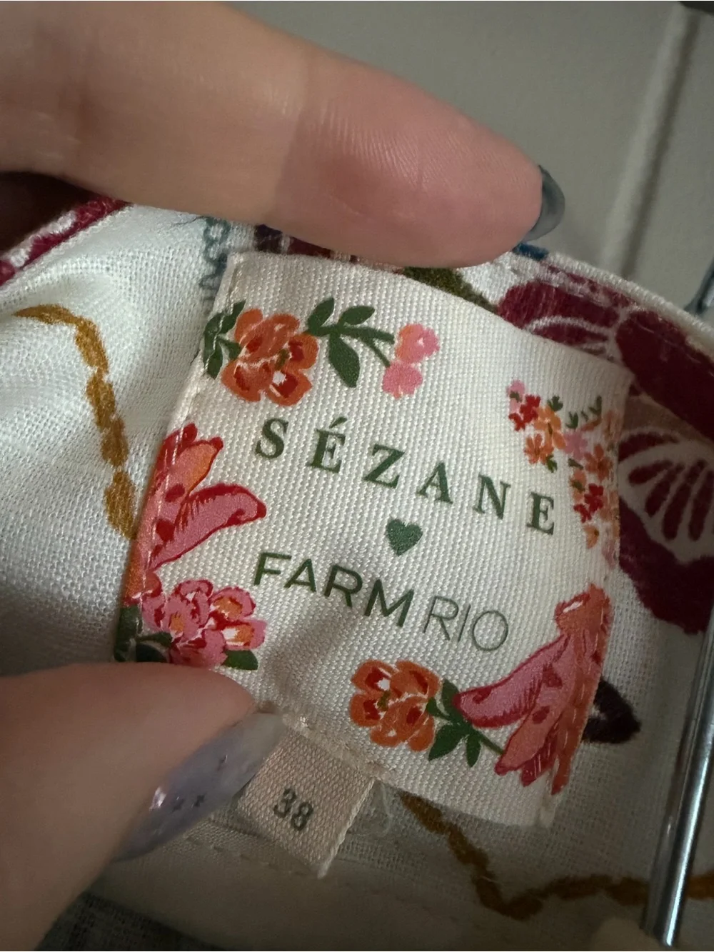 Sezane x Farm Rio Tiago Trousers Linen Cotton Red Floral & Blue Bird BARELY WORN